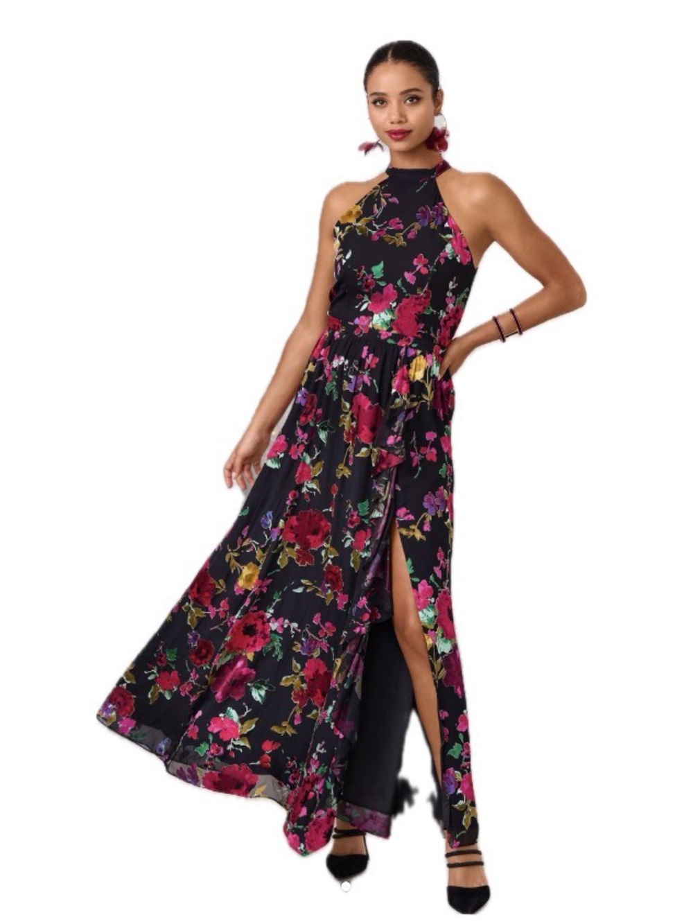 Boston Proper , Floral Burnout High Neck Maxi Dress Size 10 EUC
